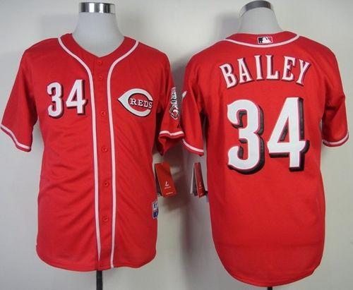 Reds #34 Homer Bailey Red Cool Base Stitched MLB Jersey - Click Image to Close